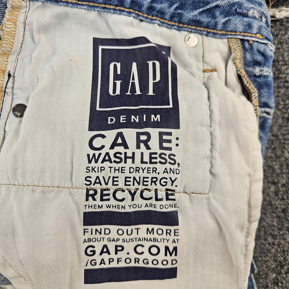 GAP Denim Boyfriend Mid Rise Jeans Light Wash Blue Button Fly Raw Hem Size 26 2 - Picture 8 of 11